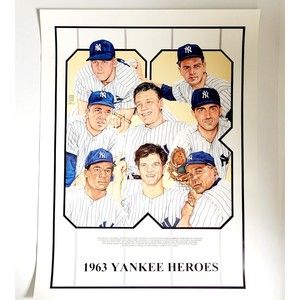New York Yankees MLB 1963 Heroes Lithograph Poster 24 x 18 VGC!